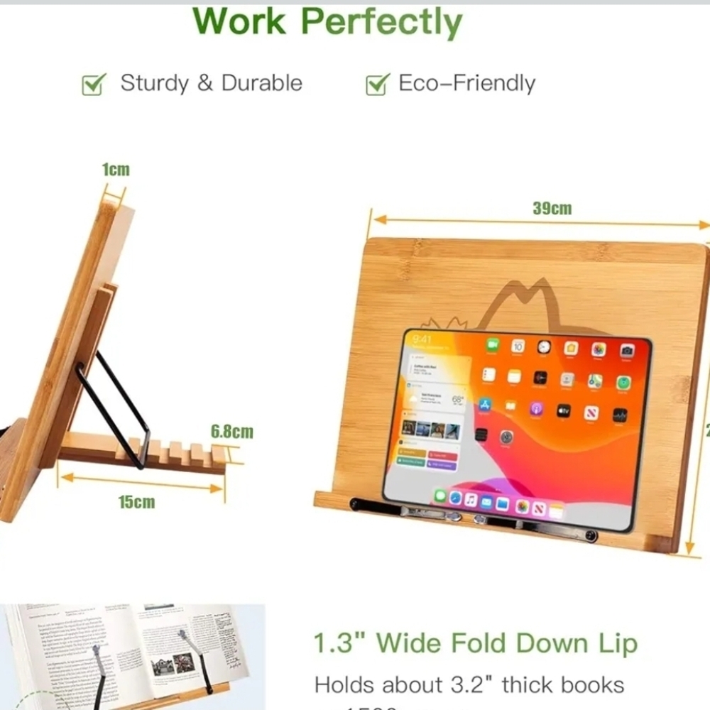 Bamboo Adjustable Tablet & Book Stand - Natural Wood - Picture 7 of 7